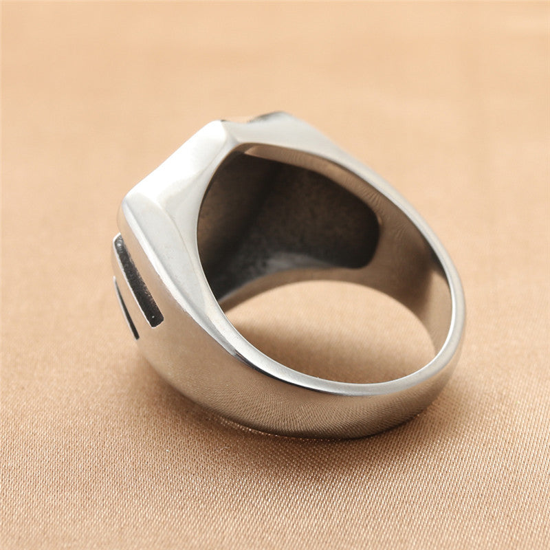 Titanium Steel Vintage Shield Ring for Men - Retro Trendy Striped Design