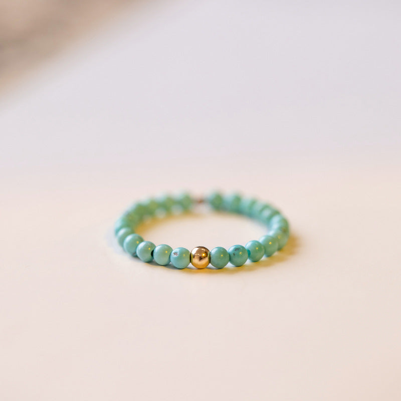 Small Turquoise Ring in Retro 14k Gold for Women - Sterling Silver Ultrafine Bracelet