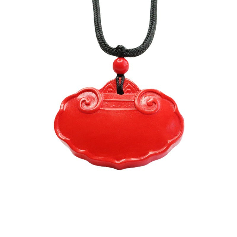 Cinnabar Red Sand Ruyi Lock Pendant with Sterling Silver Charm