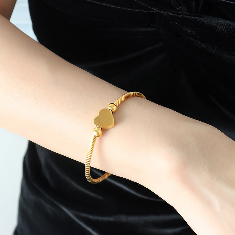 Gold-plated Love Coil Bracelet and Ring Set - Korean Fashion Jewelry