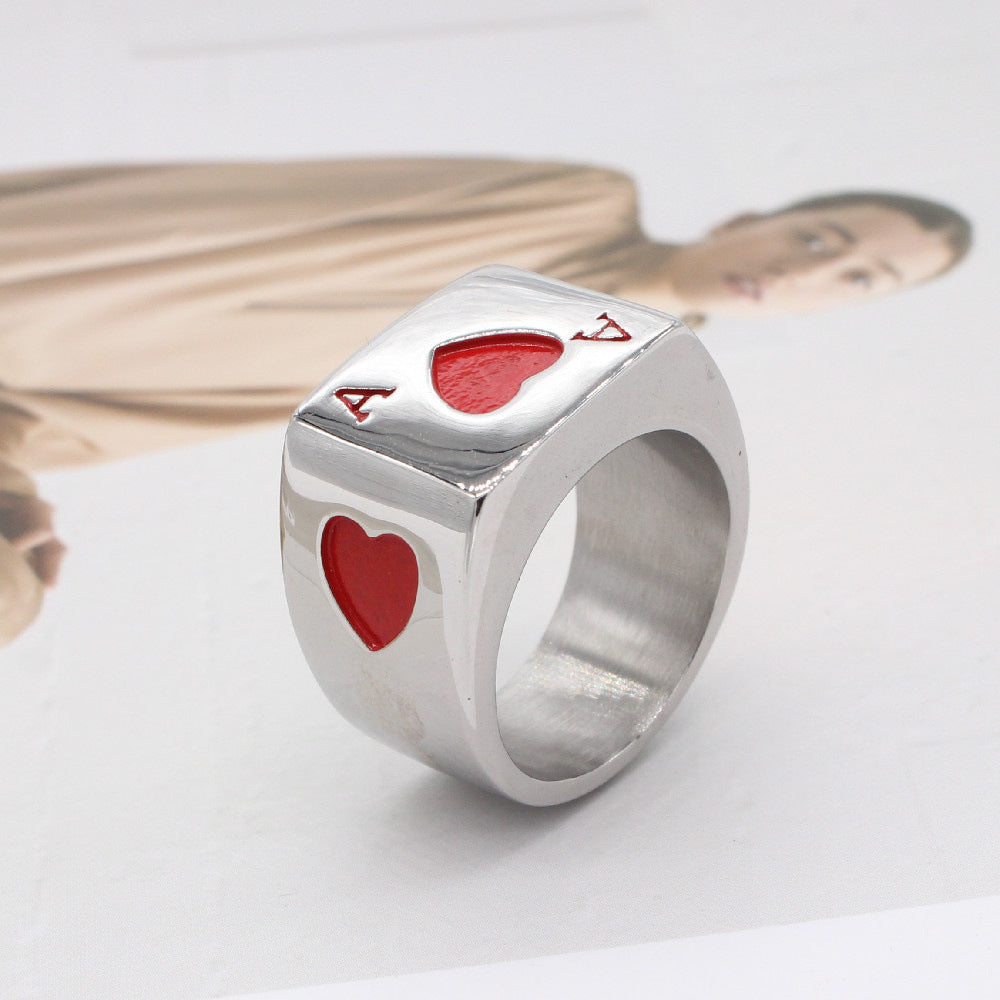 Wholesale European and American Magician Hearts Poker Men's Titanium Steel Ring