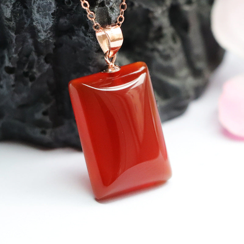 Natural Silver Rectangle Red Agate Rose Gold Pendant Jewelry