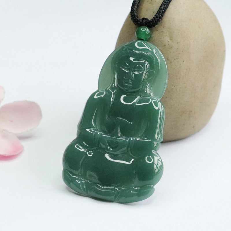 Elegant Green Jade Guanyin Pendant Crafted in Sterling Silver