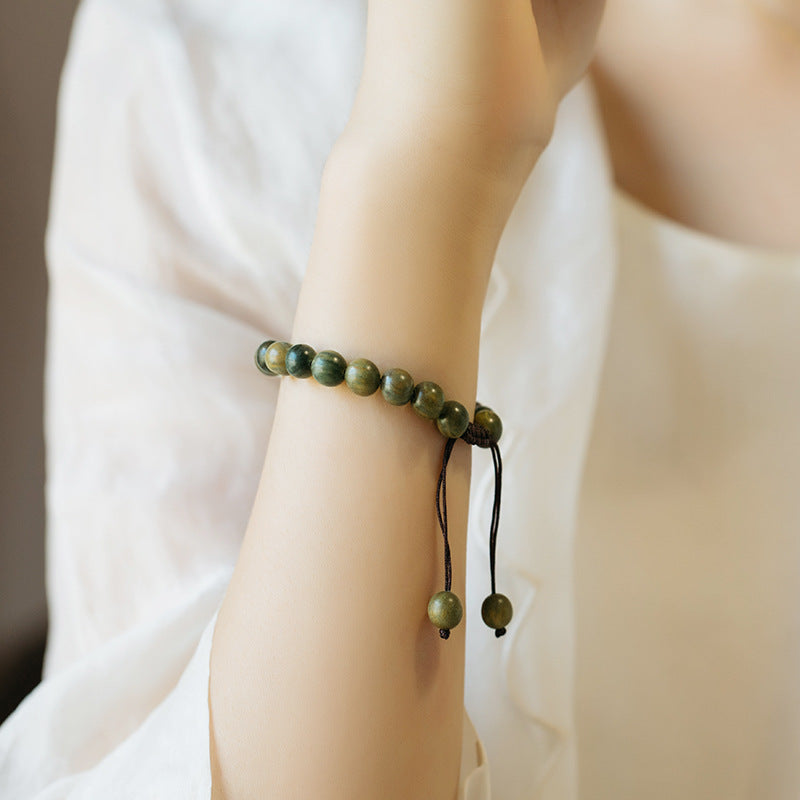 Elegant Handcrafted Green Sandalwood and Hotan Jade Bracelet