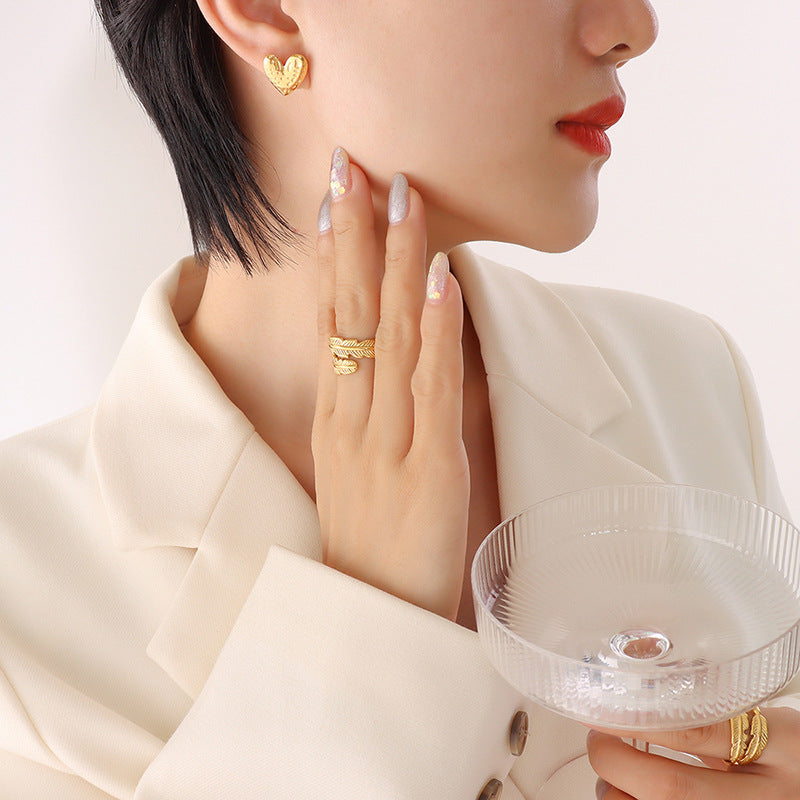 Heart Shaped Gold-Plated Earrings with Unique Korean Design