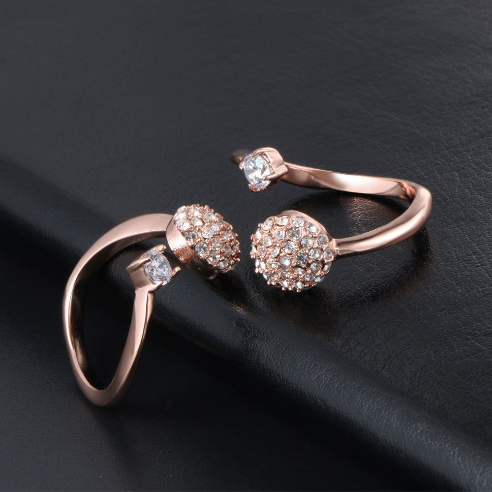 Rose Gold Floral Cluster Zircon Ring - Elegant Titanium Steel Jewelry for Women