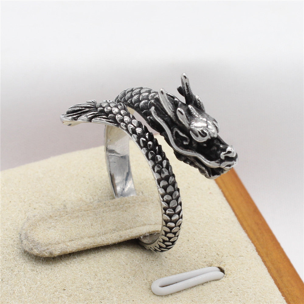 Personalized Retro Chinese Dragon Titanium Steel Ring for Men - Wholesale European and American Jewelry