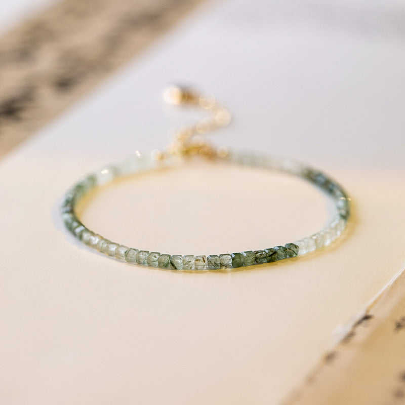 Fortune's Favor Green Crystal Bracelet - Handmade Sterling Silver Ornament for Wealth Transfer