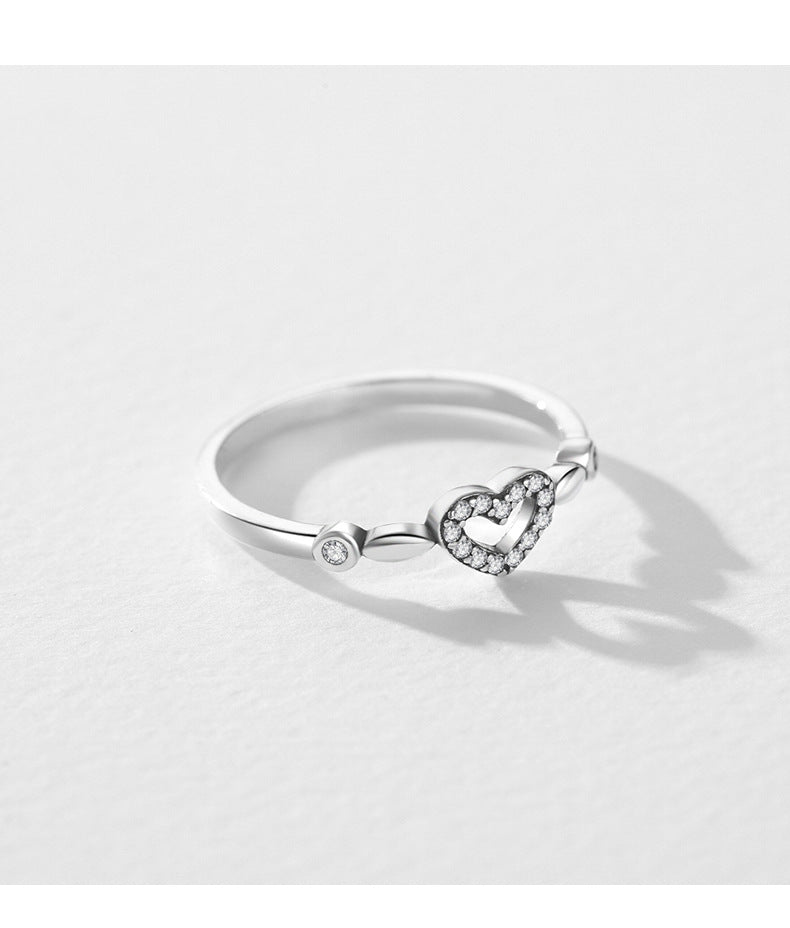 Sterling Silver Heart-shaped Love Ring with Zircon Detail