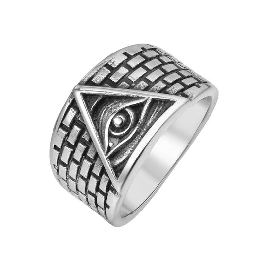 Everyday Genie Titanium Steel Men's Ring with Retro Egyptian Pharaoh's Eye Design