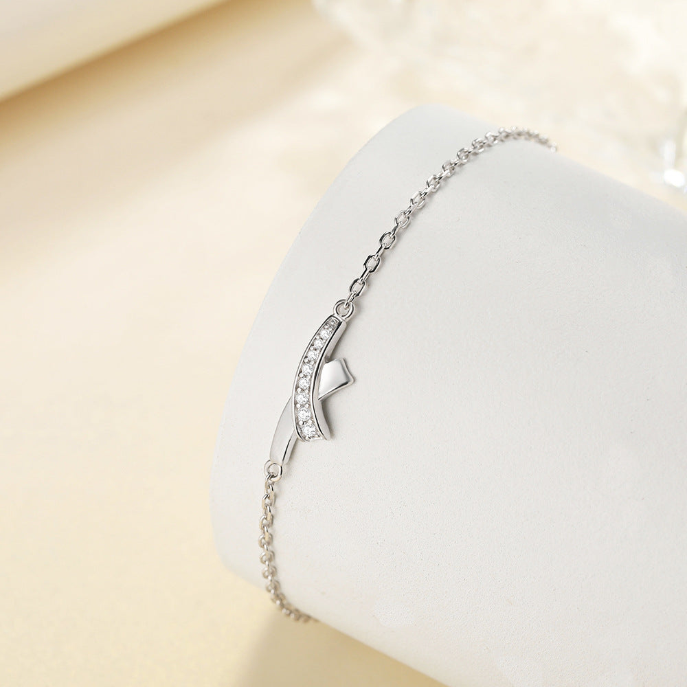 Geometric Cross Design Zircon Sterling Silver Bracelet