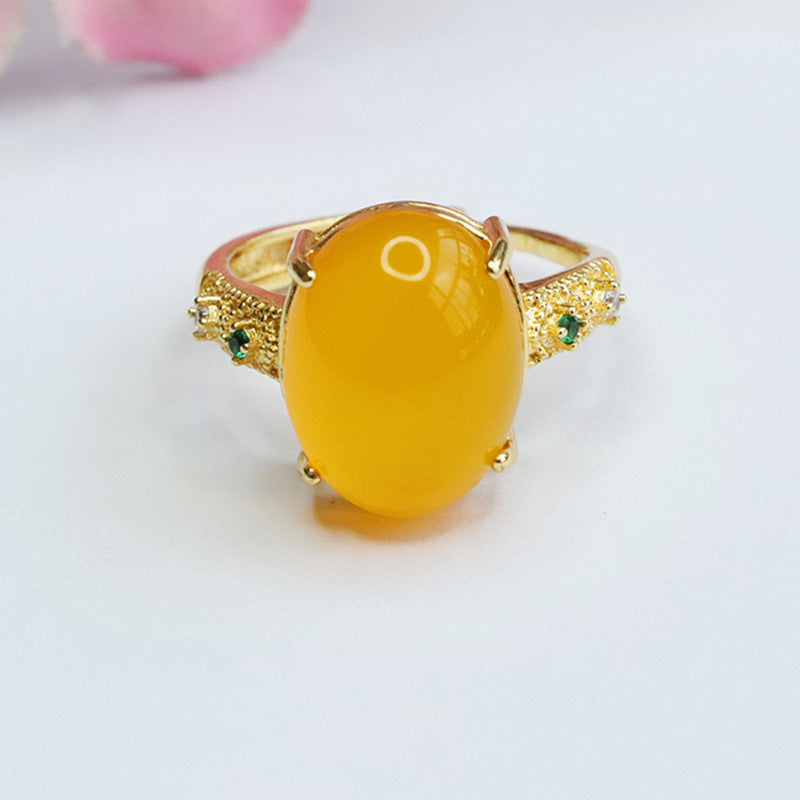 Chalcedony and Agate Sterling Silver Ring with Golden Accents