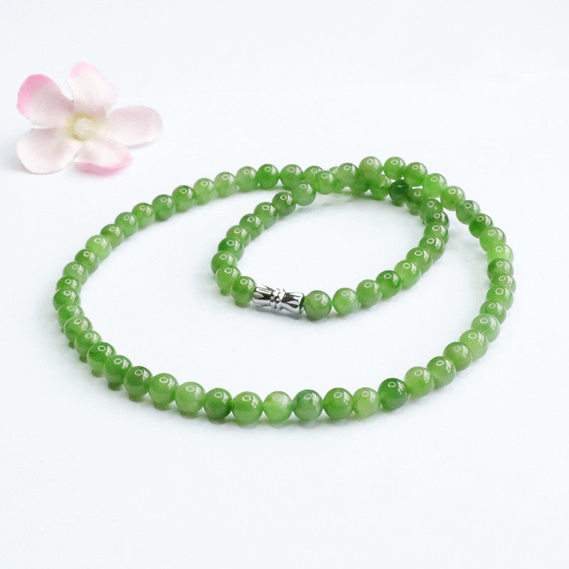 Natural Hetian Jade Necklace Russian Material Jasper Sun Green Beads Jewelry