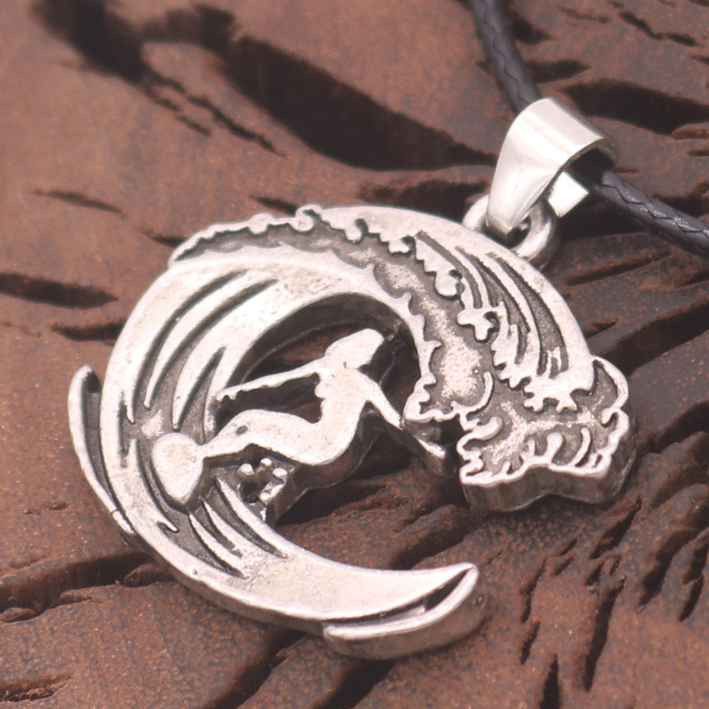 Hawaii Sea Wave Alloy Necklace - Men's Outdoor Pendant with European Charm