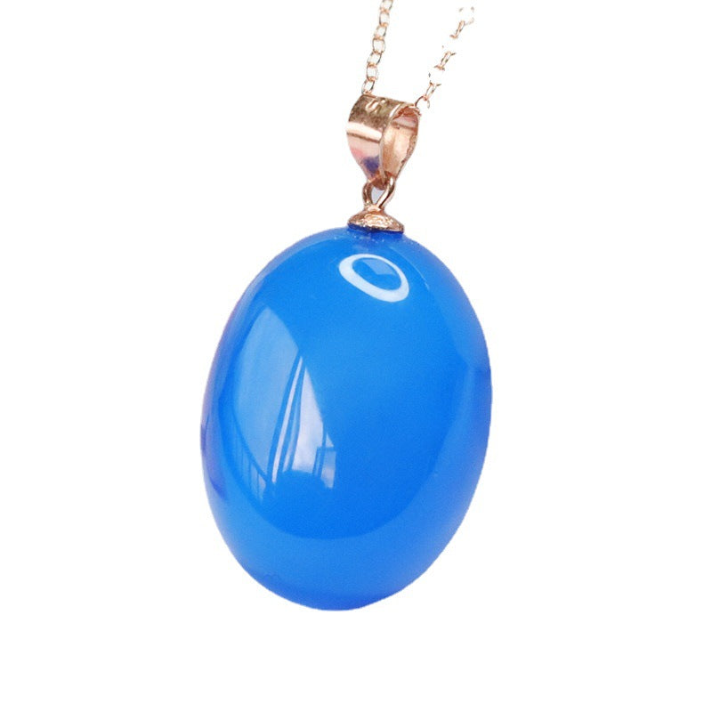 Rose Gold Necklace with Blue Chalcedony Pendant in S925 Silver Oval