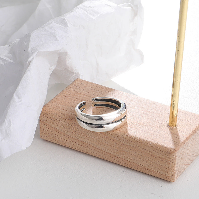 Minimalist Double Layer Polished Opening Sterling Silver Ring