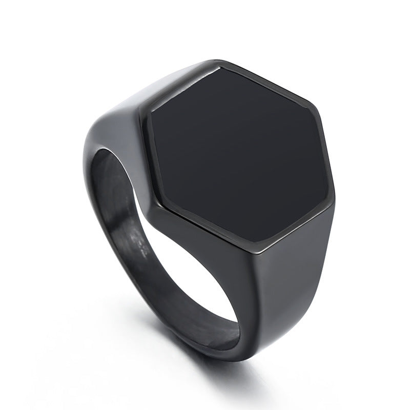 Sleek Black Hexagonal Stainless Steel Ring for Men – A Trendy Statement Piece