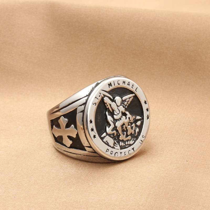 Retro Titanium Steel Letter Ring for Men - Trendy Cross Design Jewelry from Manufacturer