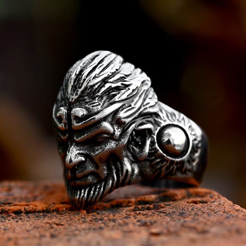 Retro Titanium Steel Men's Ring - Wukong Monkey King Design, Wholesale Fashion Accessory for Men