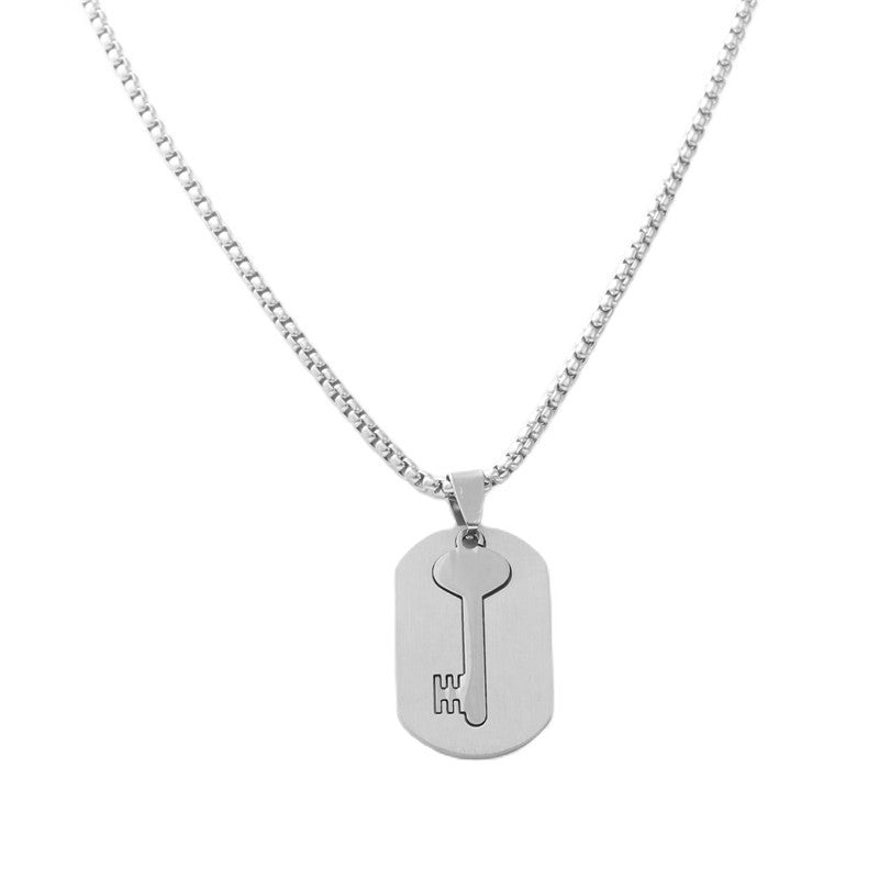 Trendy Titanium Steel Key Pendant Necklace for Men - Retro Sequined Design