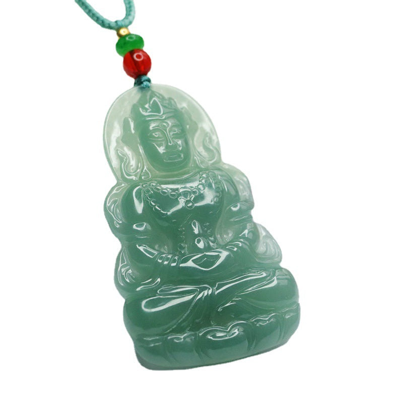 Elegant Ice Blue Green Tara Guanyin Sterling Silver Jade Pendant