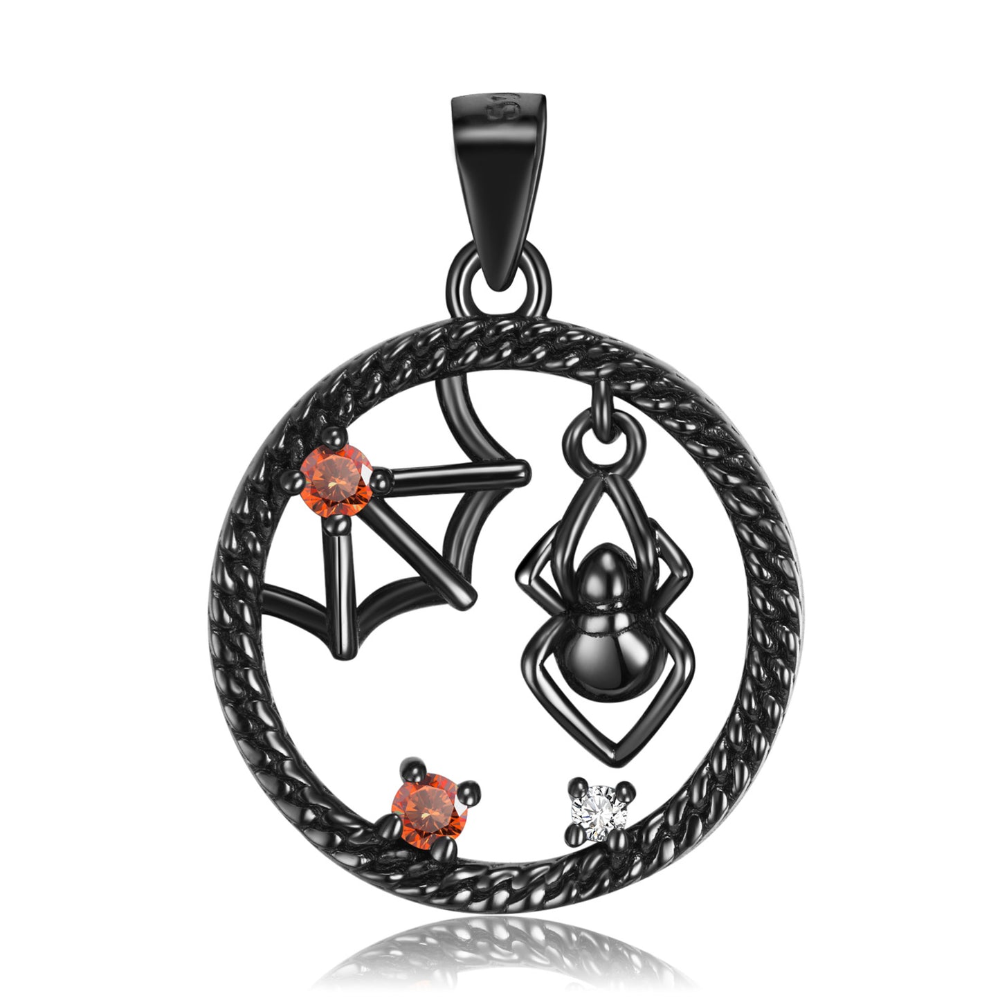 Halloween Black Spider Web with Zircon Hollow Circle Silver Necklace