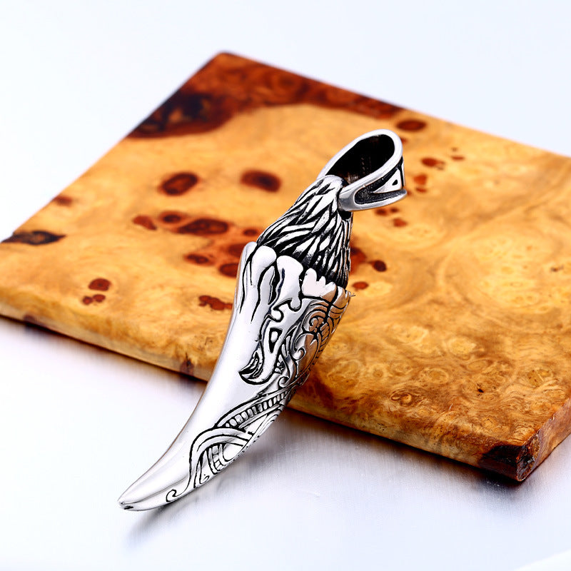 Vintage-Inspired Titanium Steel Wolf Tooth Pendant for Men - European and American Totem Jewelry