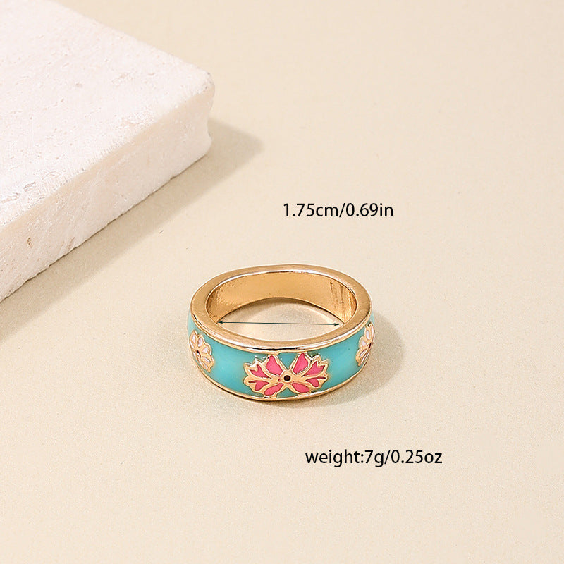 Luxurious Geometric Flower Drop Glaze Ring - Vienna Verve Collection