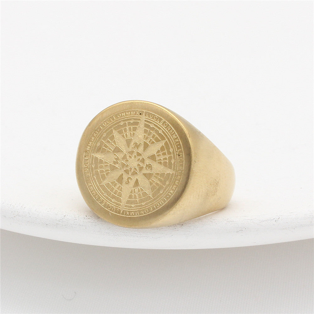 Retro European and American Compass Men's Titanium Steel Ring - Wholesale Foreign Trade Jewelry