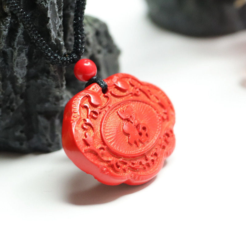 Red Sand Ping An Blessing Brand Cinnabar Stone Pendant