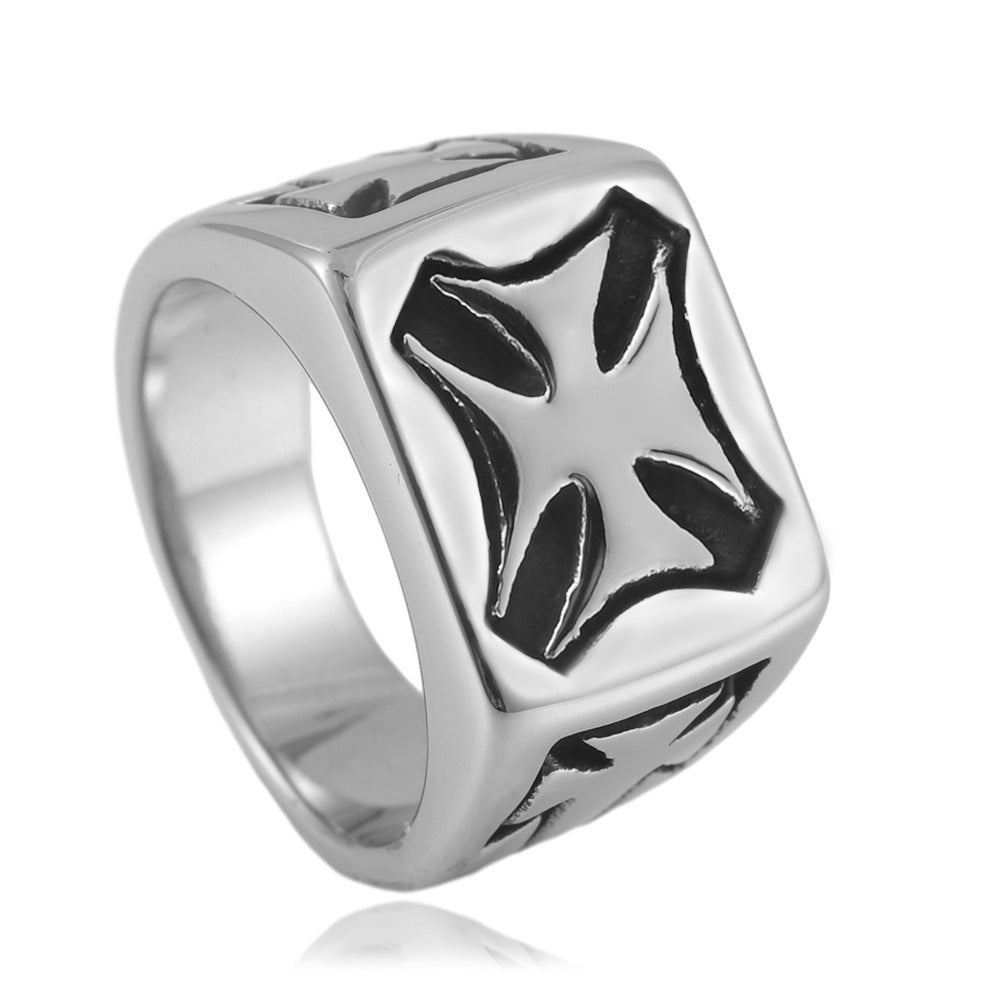 Titanium Steel Retro Cross Ring for Men - European and American Style