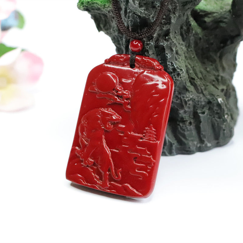 Cinnabar Pendant Rectangle Brand Tiger in The Mountain Pendant