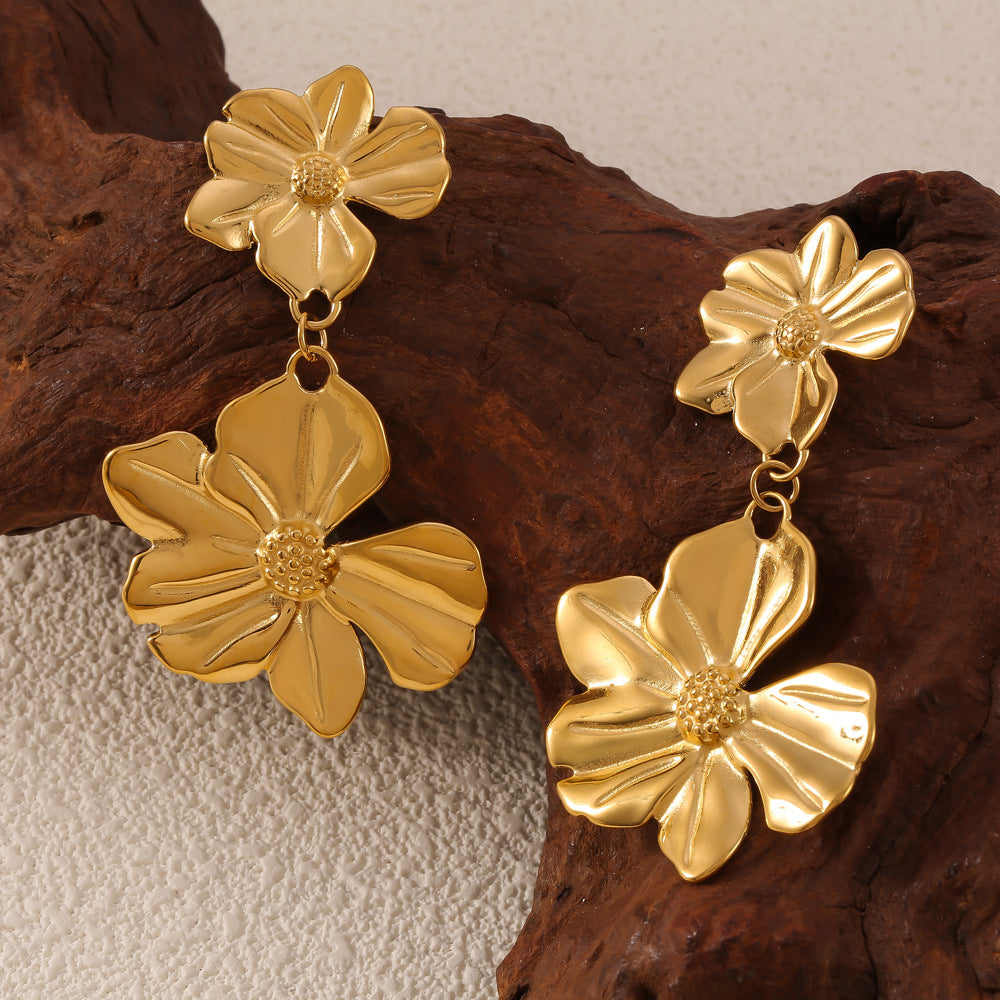 Retro Chic Floral Fusion Titanium Earrings