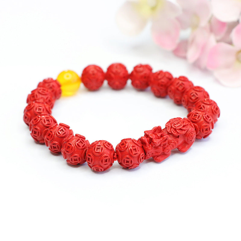 Red Sand Pixiu Copper Coin Bracelet