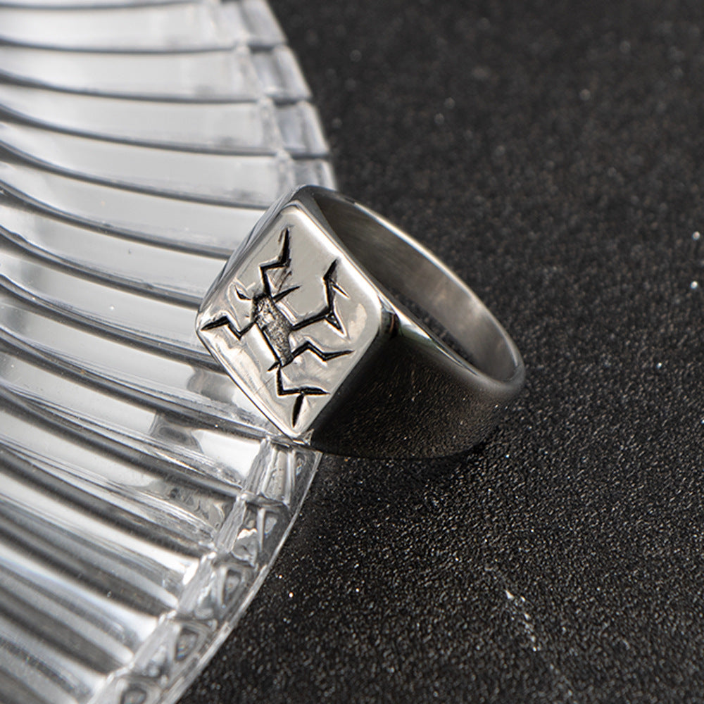 Retro Men's Titanium Steel Ring with Spider Crack Design - Personalized Cross-Border Style