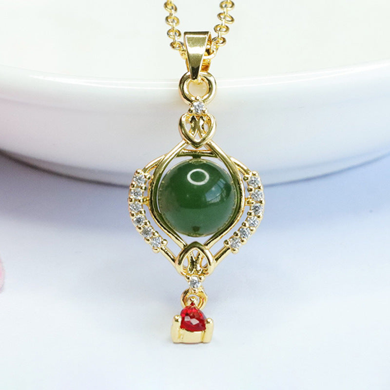 Luxurious Water Drop Tassel Jade Pendant with Zircon and Jasper