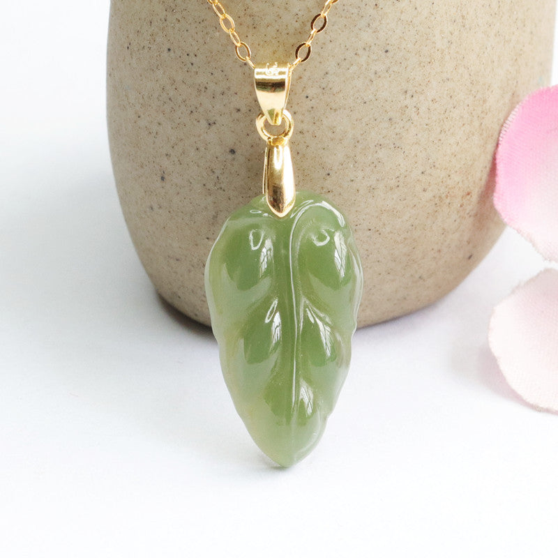 Leaf Jade Necklace with Sterling Silver Pendant