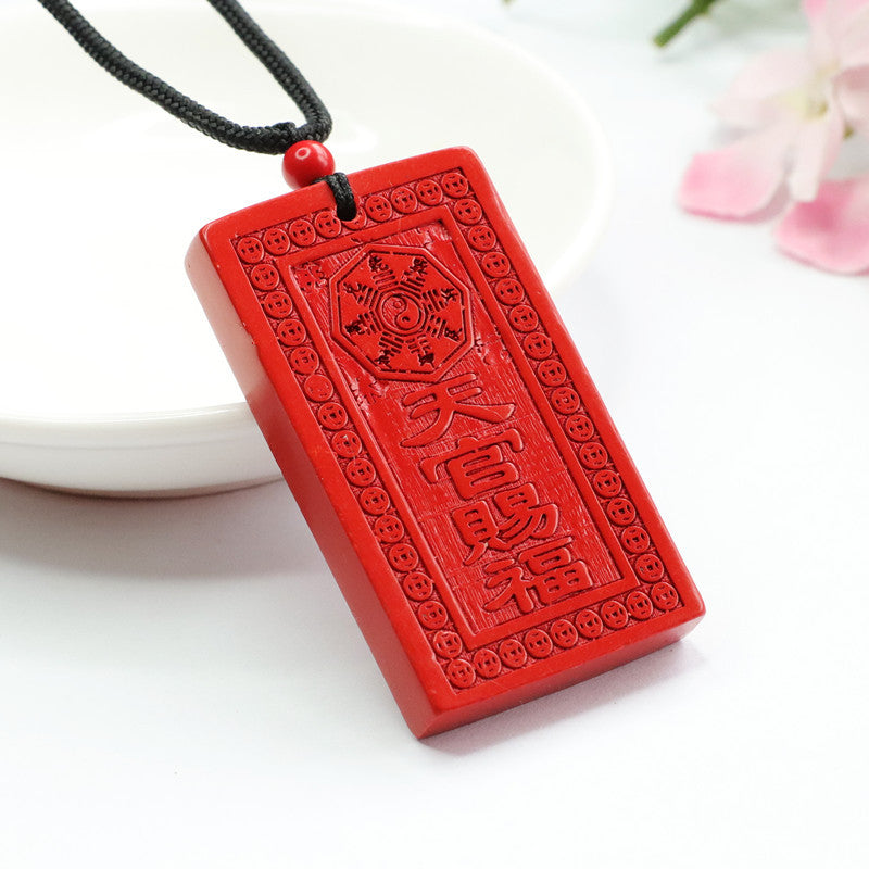 Red Sand Square Card Pendant with Cinnabar Stone