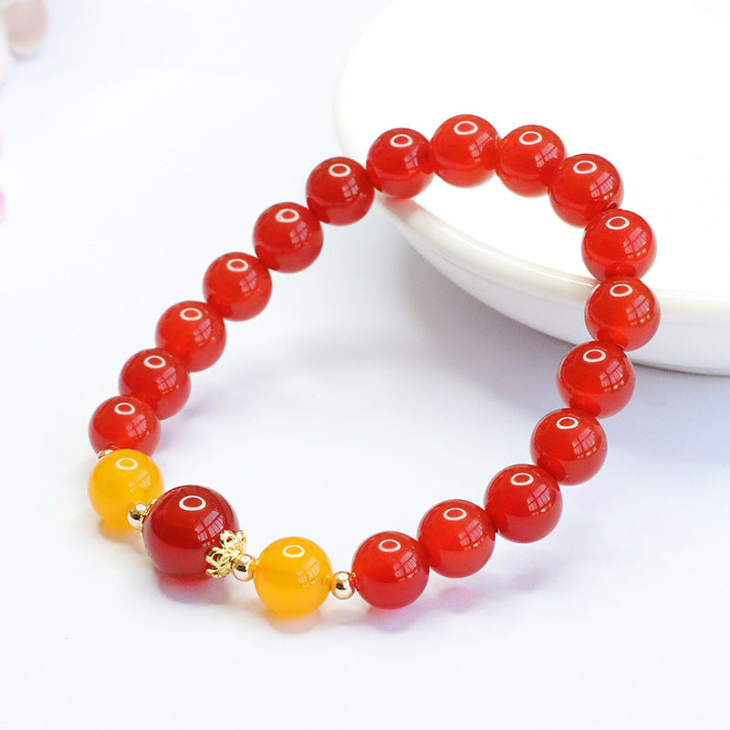 China-Chic Sterling Silver Red Agate and Yellow Chalcedony Bracelet for Women