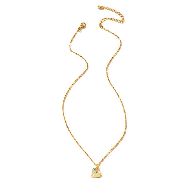 Gold-Plated Origami Love Necklace with Cross-Border Charm