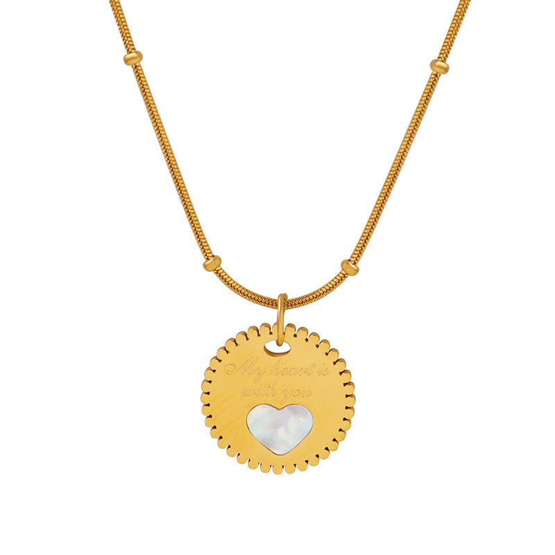 Elegant White Sea Shell Heart Pendant Necklace with 18k Gold Chain