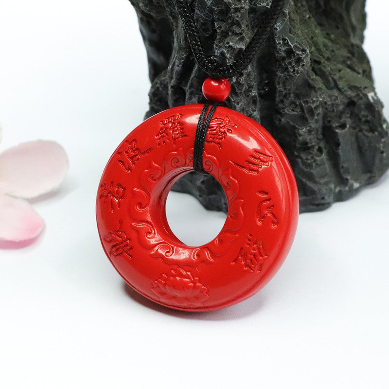 Red Sand Heart Sutra Ring Pendant Featuring Cinnabar Stone