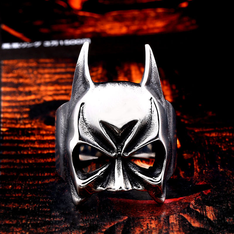 Titanium Steel Batman Mask Ring for Men - Retro Anime Head Jewelry Wholesale