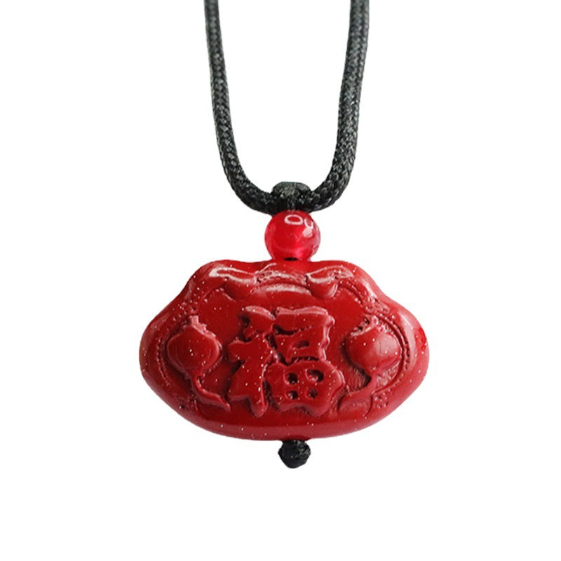 Ethnic Style Purple Gold Sand Blessing Ruyi Pendant with Cinnabar Stone