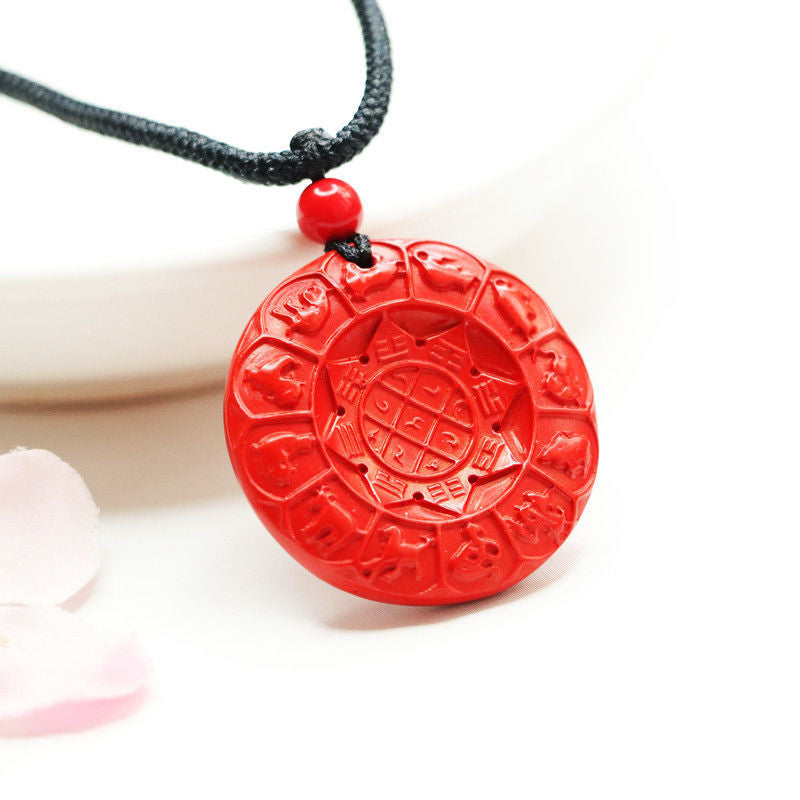 Zodiac Harmony Eight Trigrams Sterling Silver Pendant With Cinnabar Stone