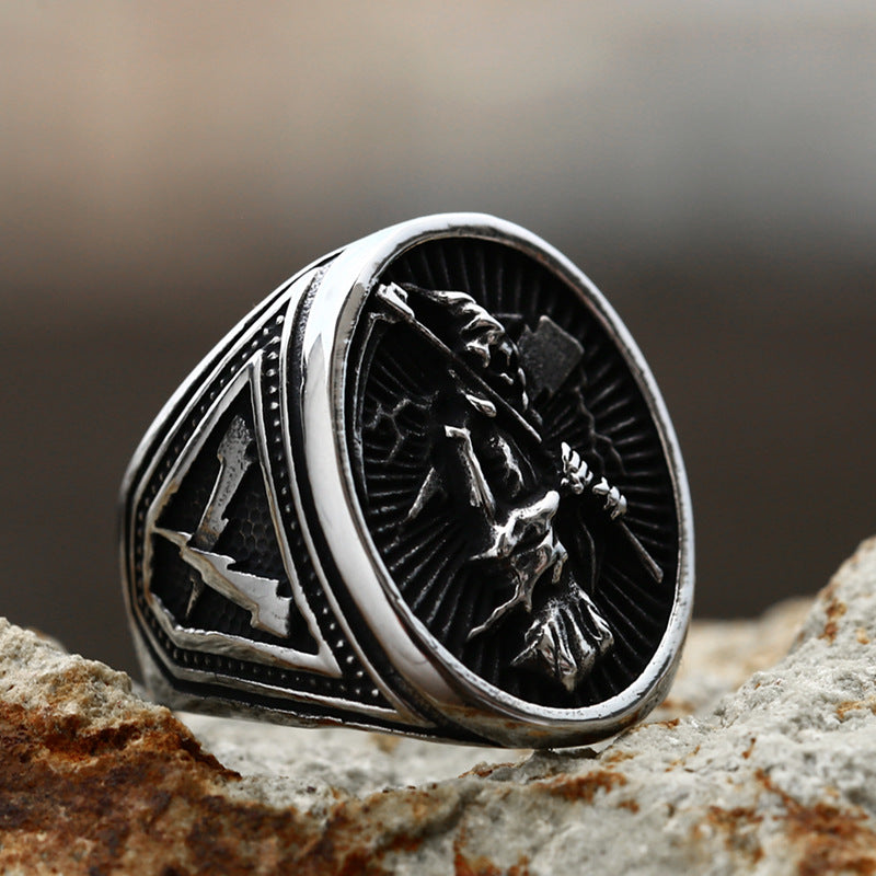 Retro Titanium Steel Skull Sickle Ring for Men - European and American Style Hand Jewelry