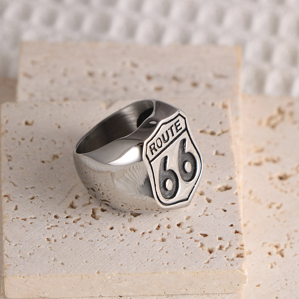 Creative US Route 66 Titanium Steel Ring for Men - Personalized Jewelry by Planderful