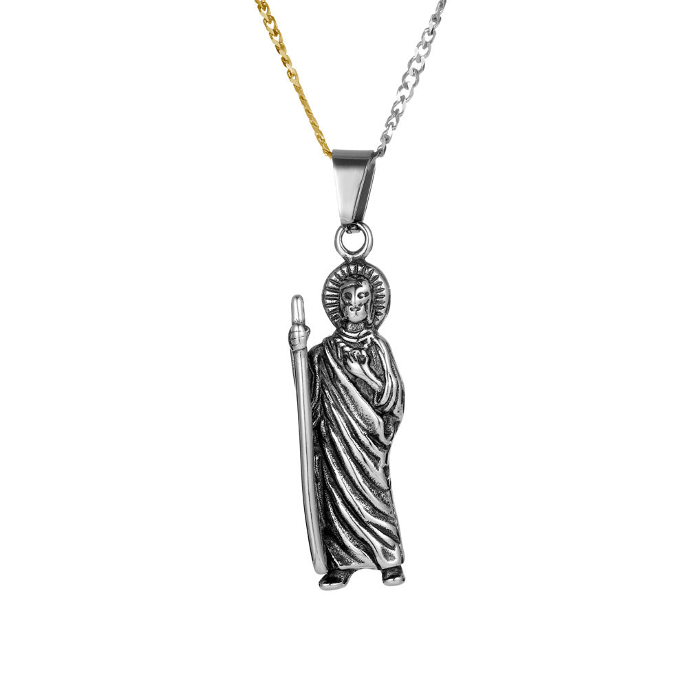 Titanium Steel God Pendant Necklace for Men, Retro Virgin Mary Christmas Gifts