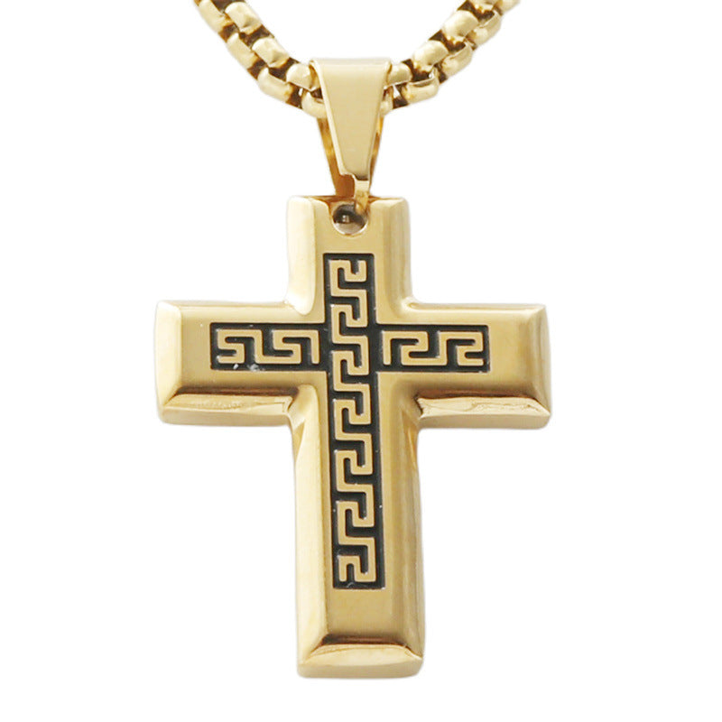 Personalized Retro Titanium Steel Cross Pendant Necklace for Men - Trendy Stainless Steel Design