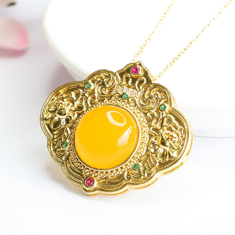 Yellow Chalcedony Zircon Ruyi Pendant